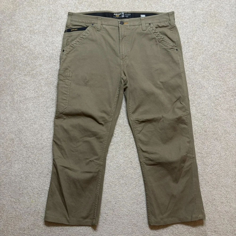 Ariat Rebar M4 Pants Mens 38x26.5 Khaki Relaxed Bootcut Work Carpenter Utility
